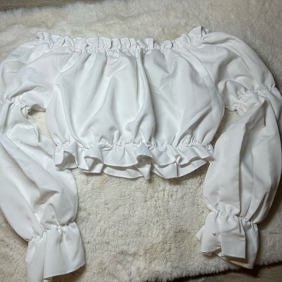 Tops - Cream Ruffled Smocked Crop Blouse